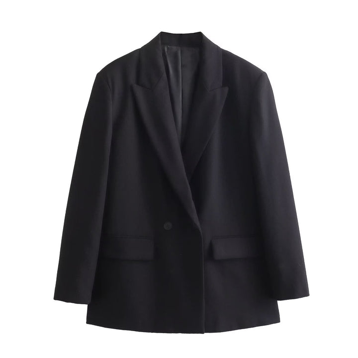 Damen 50+ taillierter Doppelreihiger Longline-Blazer mit Reverskragen und Pattentaschen Drune