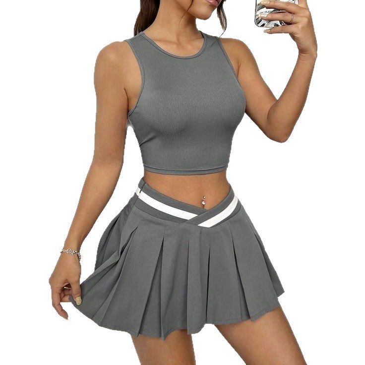 Damen Sportliches Crop-Top und Minirock Set Drune