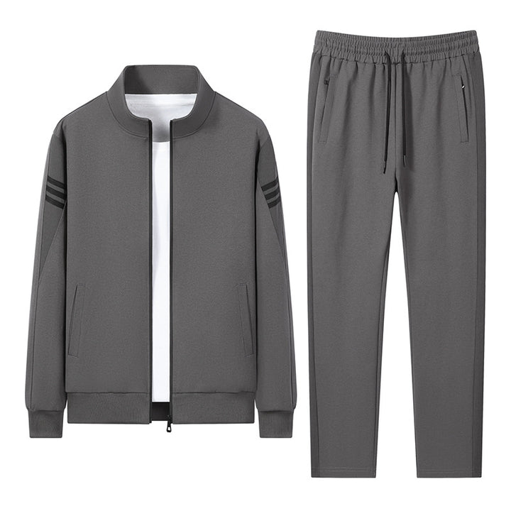 Herren lässiges Trainingsset mit Reißverschluss-Bomber, Rundhals-Sweatshirt und elastischer Jogginghose Drune