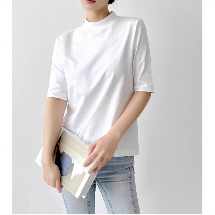 Damen Kurzarm-Top mit Stehkragen und leichter Boxy-Silhouette Drune