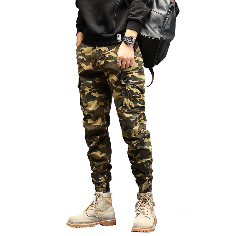 Herren Konisch geschnittene Utility-Cargohose im Camouflage-Joggerstil mit elastischem Bund und gerippten Bündchen Drune