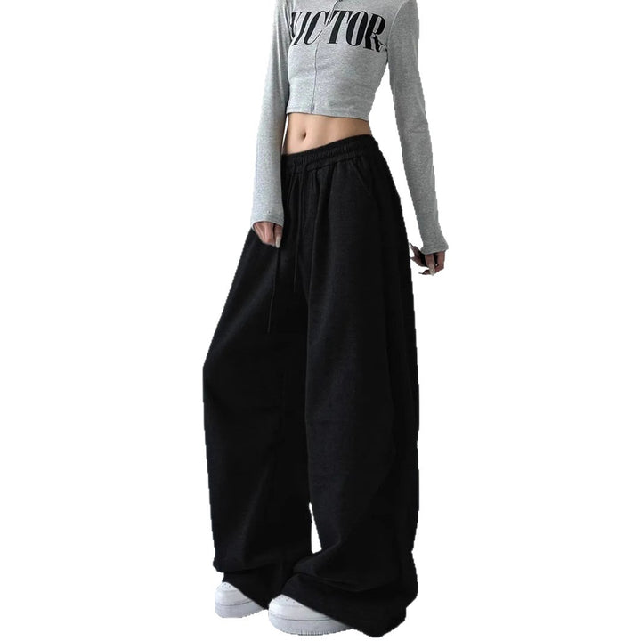 Damen nan weite taillenhohe Loungehose aus weichem Baumwollmix mit Tunnelzug und Seitentaschen Drune