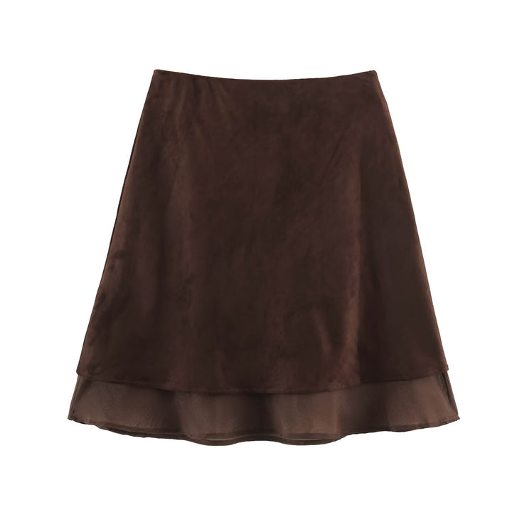 Damen A‑Linien Midirock mit Veloursoptik und Chiffon‑Volant Drune