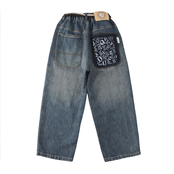 Herren weite Denim-Hose mit kreativen Taschen Drune