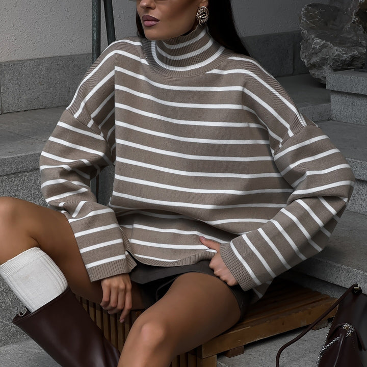 Damen Modischer Oversized Pullover mit Streifenmuster Drune