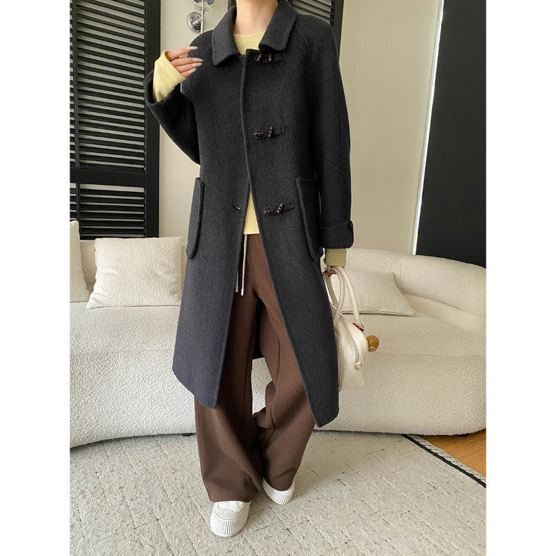 Damen eleganter Wollmantel mit praktischen Taschen und Knopfdetails Drune