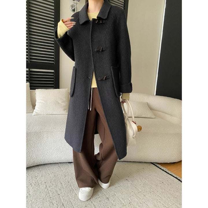 Damen eleganter Wollmantel mit praktischen Taschen und Knopfdetails Drune