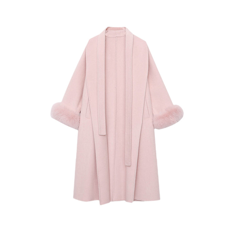 Damen eleganter Langmantel mit samtigen Abschlüssen und großzügigem Schnitt Drune