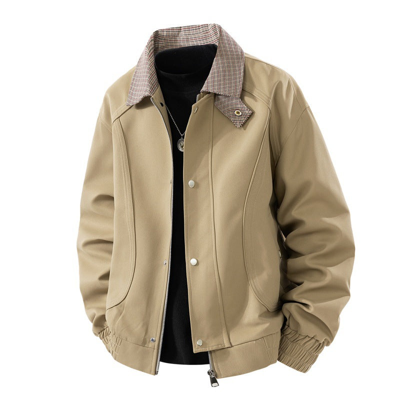 Herren leichte Harringtonjacke im Veloursleder‑Look mit Hemdkragen, durchgehendem Reißverschluss und elastischem Saum Drune