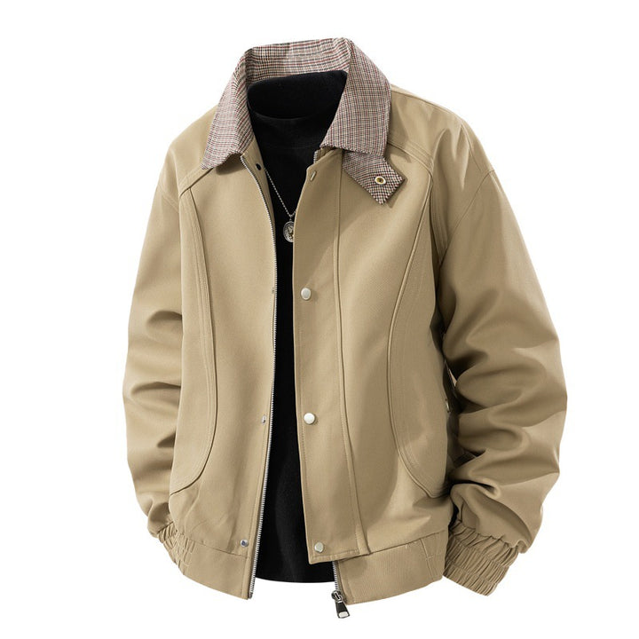 Herren leichte Harringtonjacke im Veloursleder‑Look mit Hemdkragen, durchgehendem Reißverschluss und elastischem Saum Drune