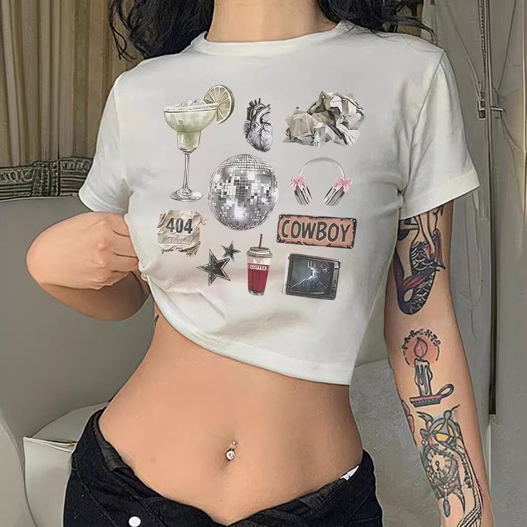 Damen Crop-T-Shirt mit inspirierendem Schriftzug und Sternen-Design Drune