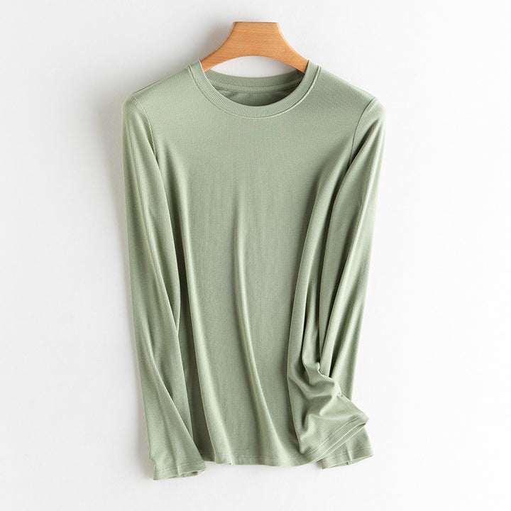 Damen Langarm-Feinrippshirt aus weichem Modal-Baumwollmix mit Rundhalsausschnitt Drune