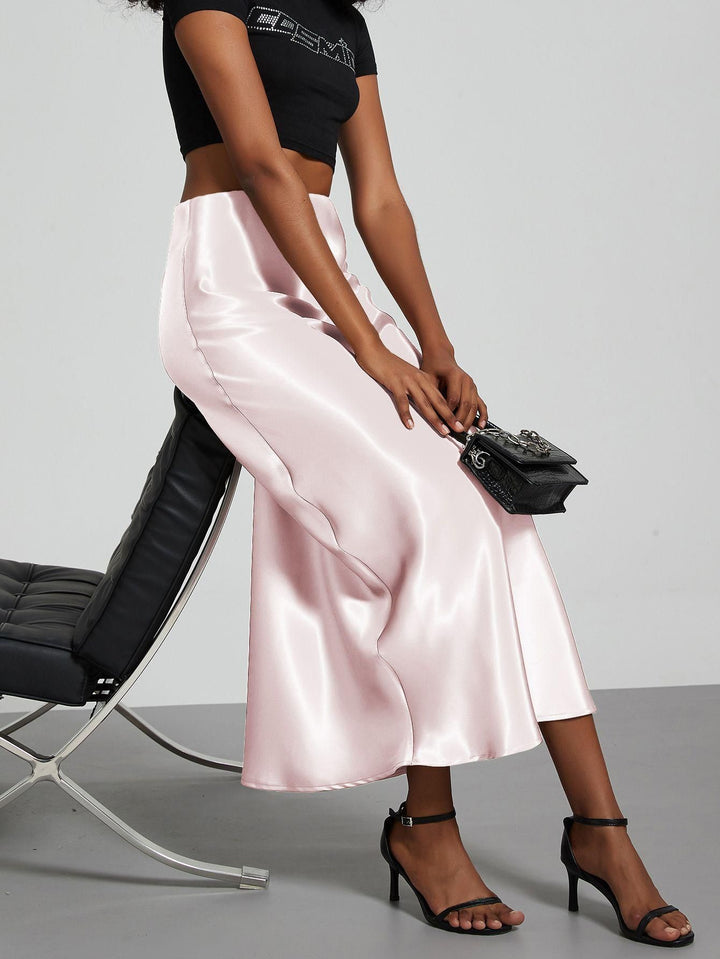 Damen-Satinrock mit hoher Taille und Midi-Länge