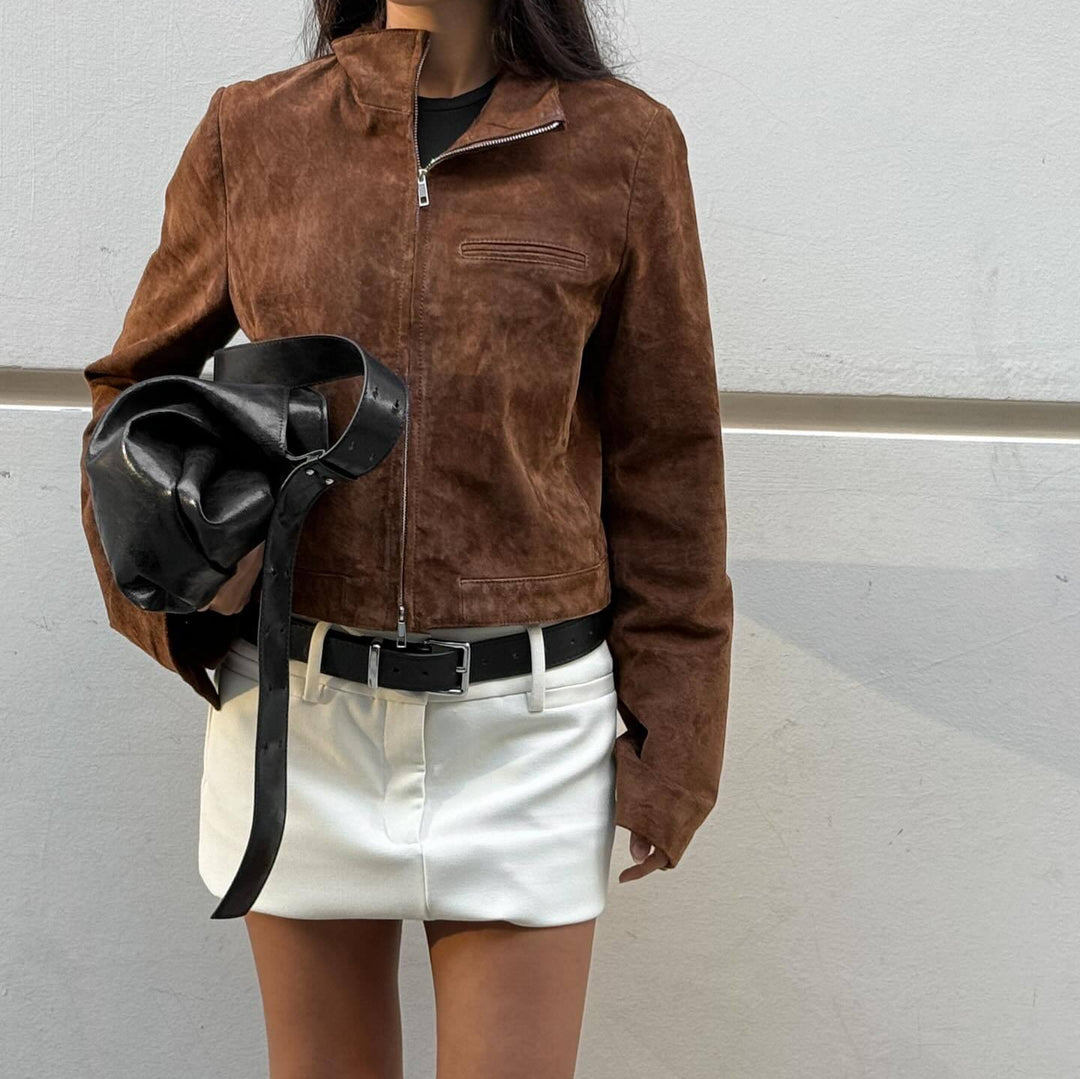 Damen Wildlederjacke mit modernem Stehkragen Drune
