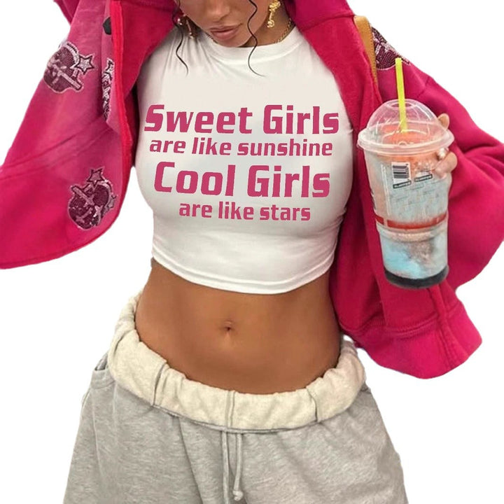 Damen Crop-Top mit motivierendem Schriftzug und figurbetontem Schnitt Drune