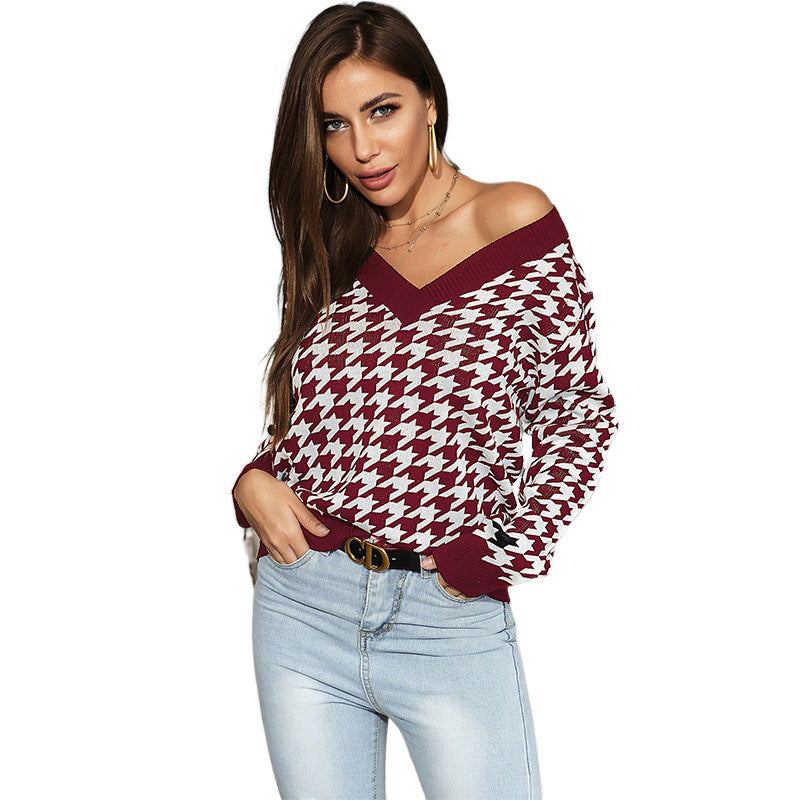 Damen Verspielter Pullover mit Karomuster Drune