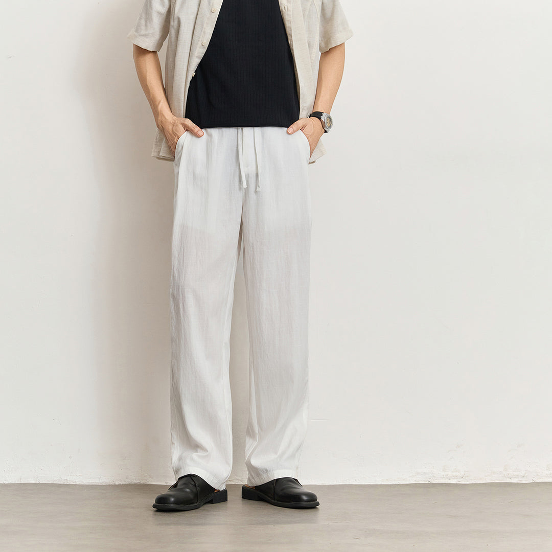 Herren Leichte Leinenhose mit Tunnelzug und geradem Bein Drune