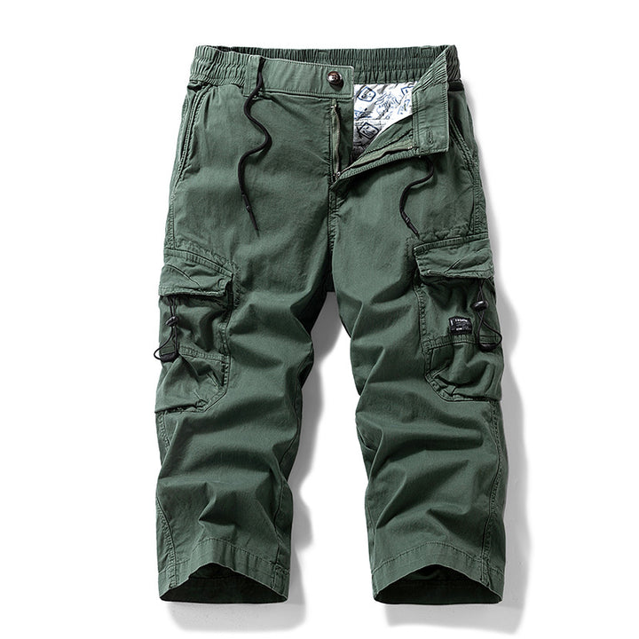 Herren Knielange Cargo-Shorts aus robustem Baumwoll‑Twill mit Elastikbund und Multifachtaschen Drune