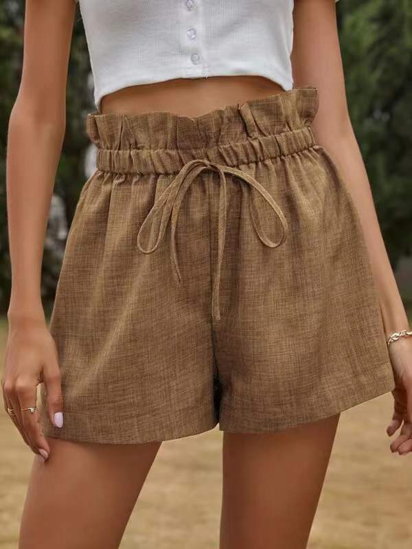 Damen luftige Leinen-Shorts mit elastischem Bund und Kordelzug Drune