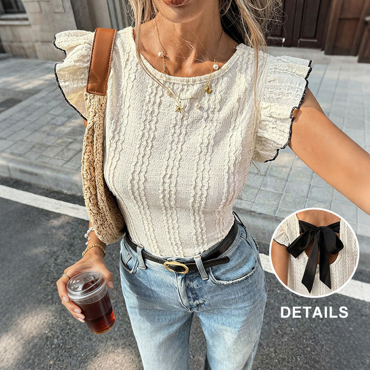 Damen Elegantes Oberteil mit Volantärmeln Drune