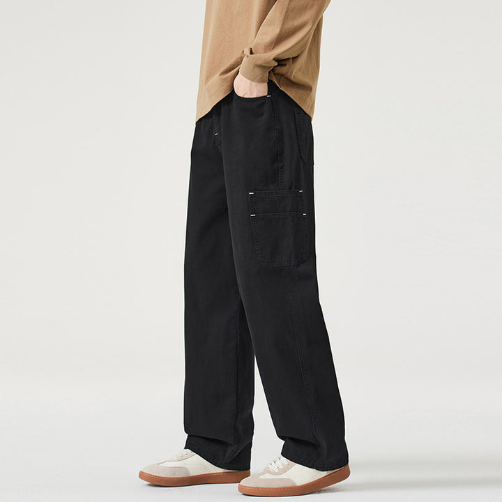 Herren Lockerweite Twill-Cargohose mit aufgesetzten Seitentaschen und geradem Bein Drune