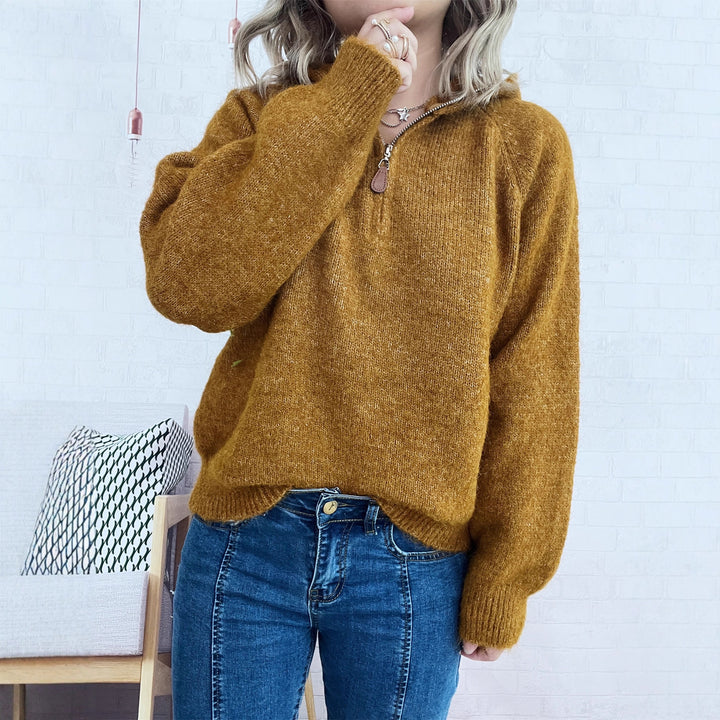 Damen Pullover mit Kapuze und Reißverschluss Drune