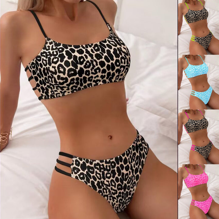 Damen Bikini-Set mit verspieltem Leopardenmuster und stylischen Akzenten Drune