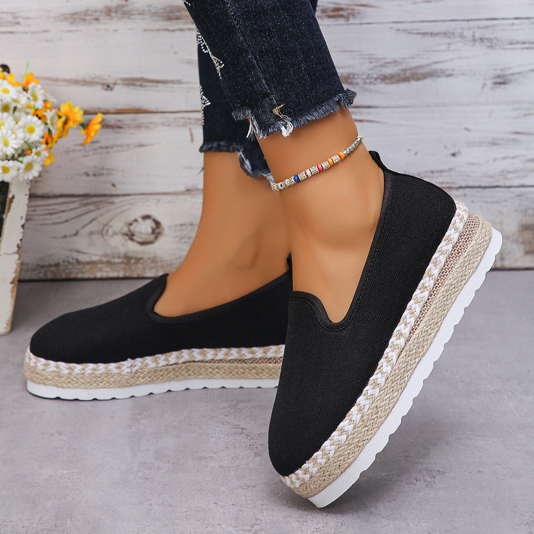 Damen lässige Slip-On Espadrilles mit hochwertiger Jute-Sohle und elastischem Einstieg Drune