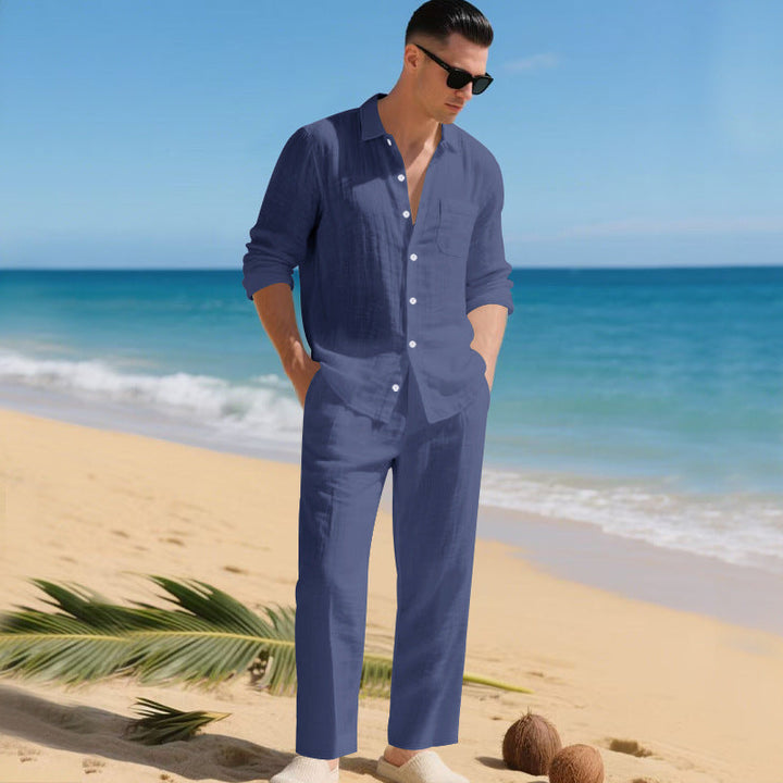 Herren leichtes Leinen-Outfit mit stilvollem Hemd und eleganter Hose Drune