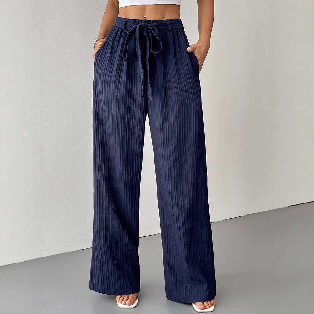 Damen Weite Plissee-Hose mit Bindeband und elastischem Bund Drune