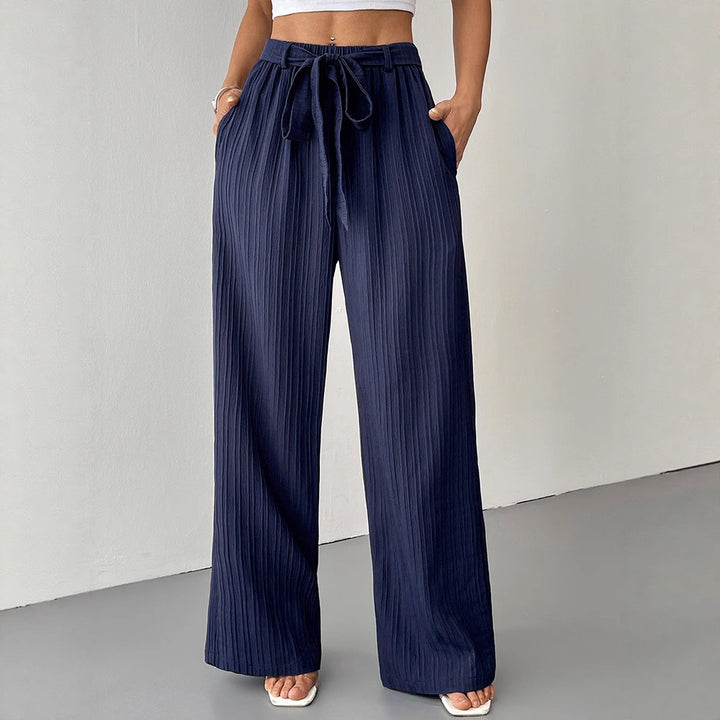 Damen Weite Plissee-Hose mit Bindeband und elastischem Bund Drune