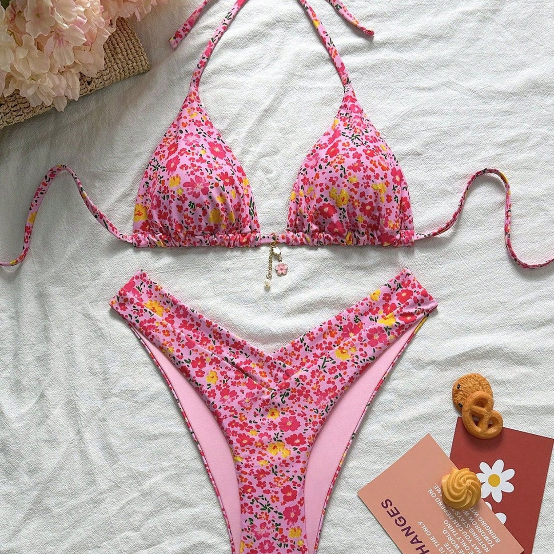Damen Triangel-Bikini mit Blütenmuster Drune