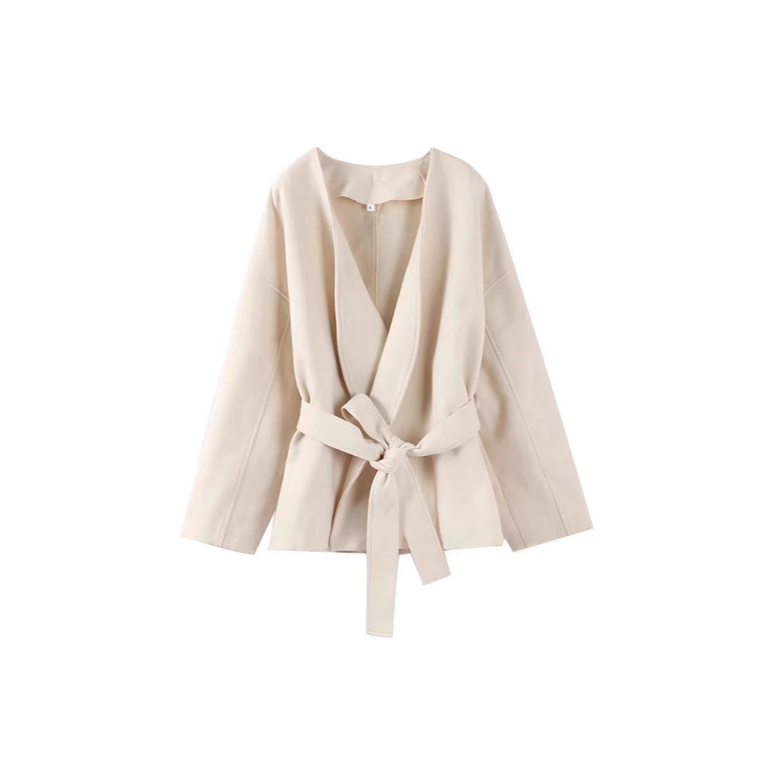 Damen Modejacke mit Taillengürtel und weitem Schnitt Drune