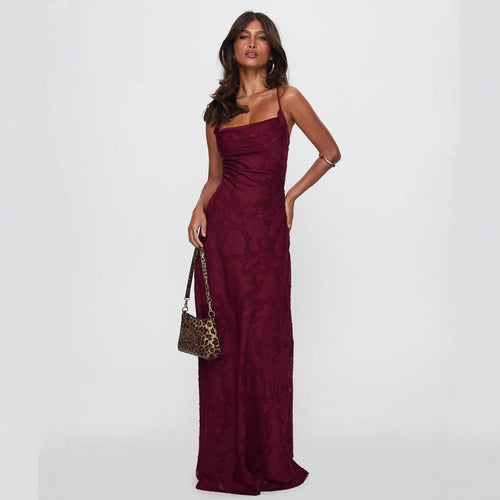 Damen Elegantes Abendkleid mit floralem Spitzenmuster und Spaghettiträgern Drune