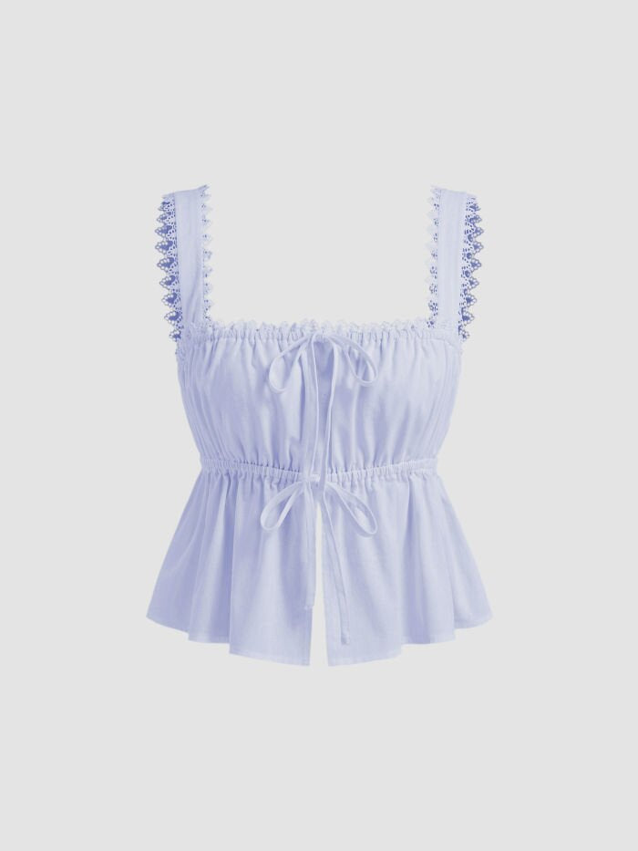 Damen luftiges Crop-Top mit verstellbarem Kordelzug und Rüschendetails Drune