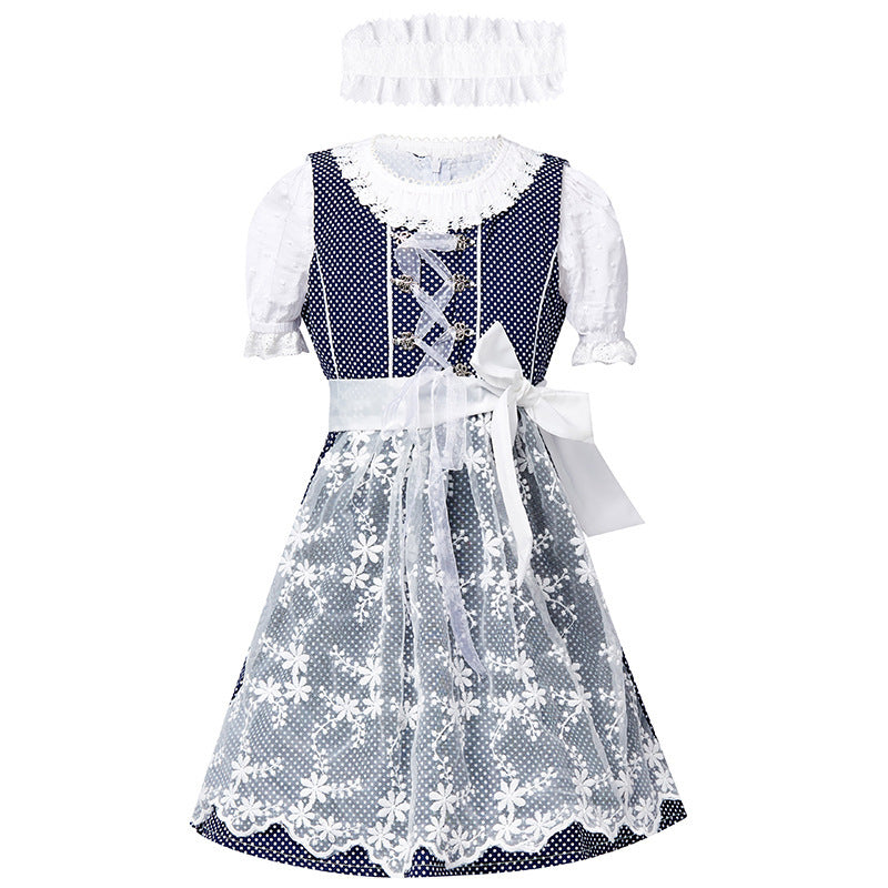 Damen nan traditionelles Dirndlkleid mit Spitzenbluse und bestickter Tüllschürze Drune