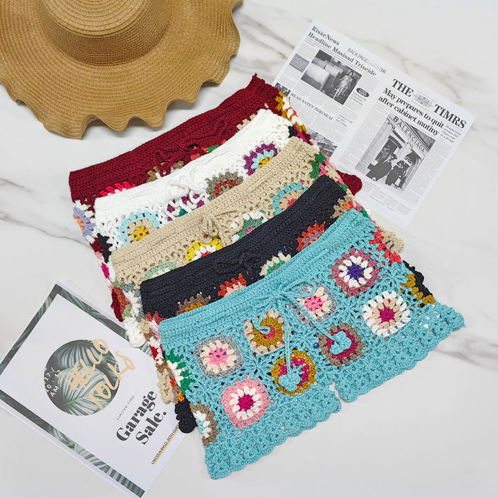 Damen Häkelshorts mit buntem Granny-Quadrat-Muster Drune