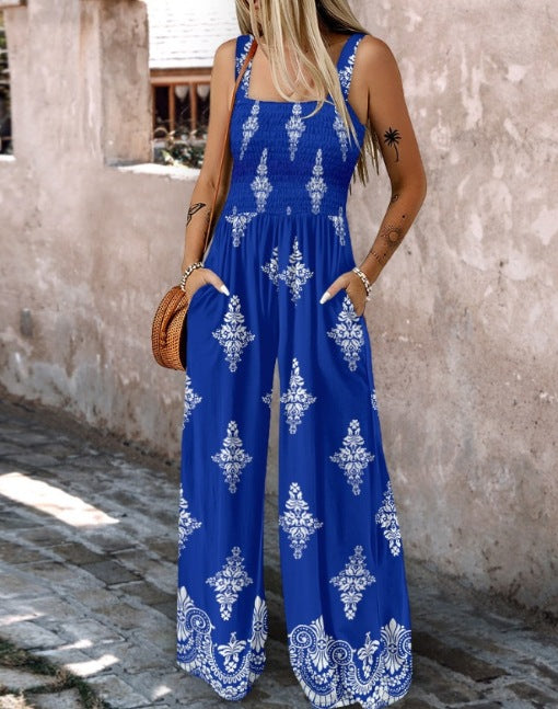 Damen Jumpsuit mit elastischem Taillenbund und floralen Verzierungen Drune