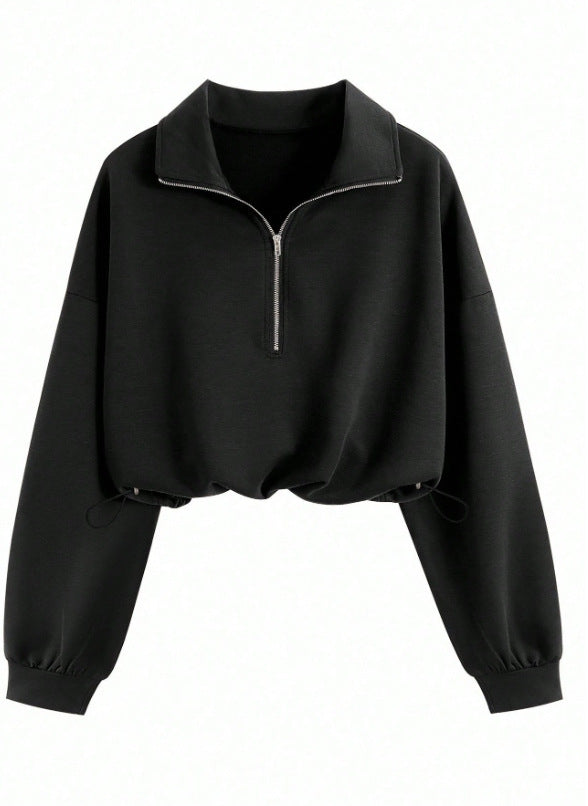 Damen Kurz geschnittenes Halbzip-Sweatshirt im Oversize-Schnitt mit Tunnelzug Drune