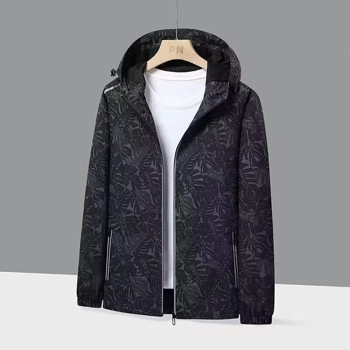 Damen Atmungsaktive Kapuzenjacke mit Trendigem Blätterdruck Drune