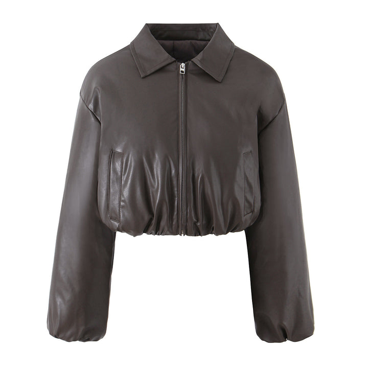 Damen elegante cropped Jacke mit Reißverschluss und Stickkragen Drune