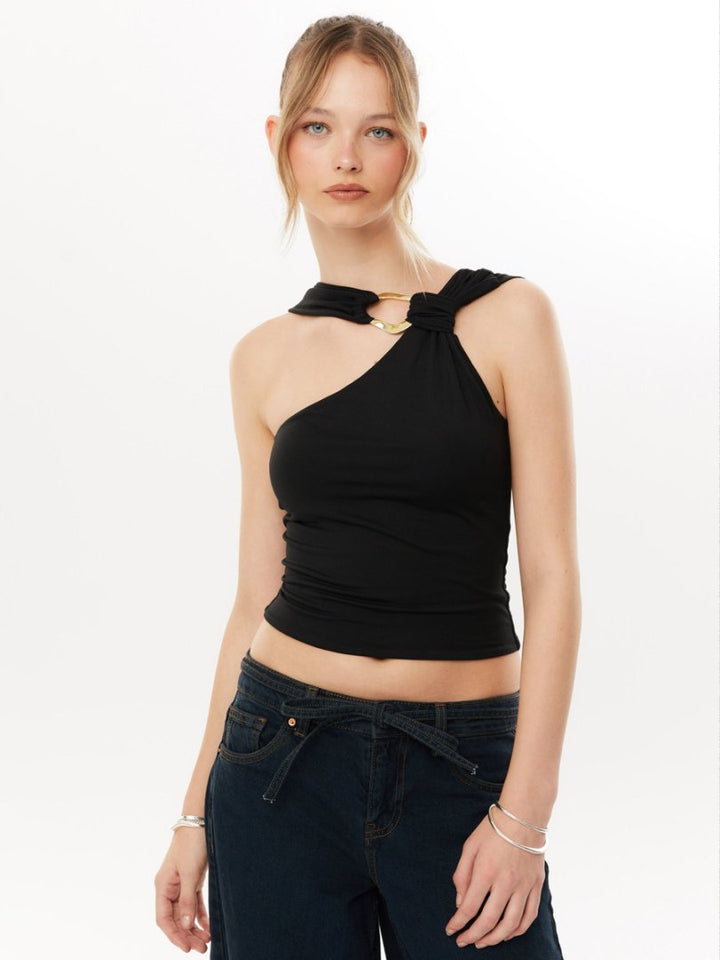 Damen Elegantes Oberteil mit asymmetrischem Schnitt und dekorativem Ringdetail Drune