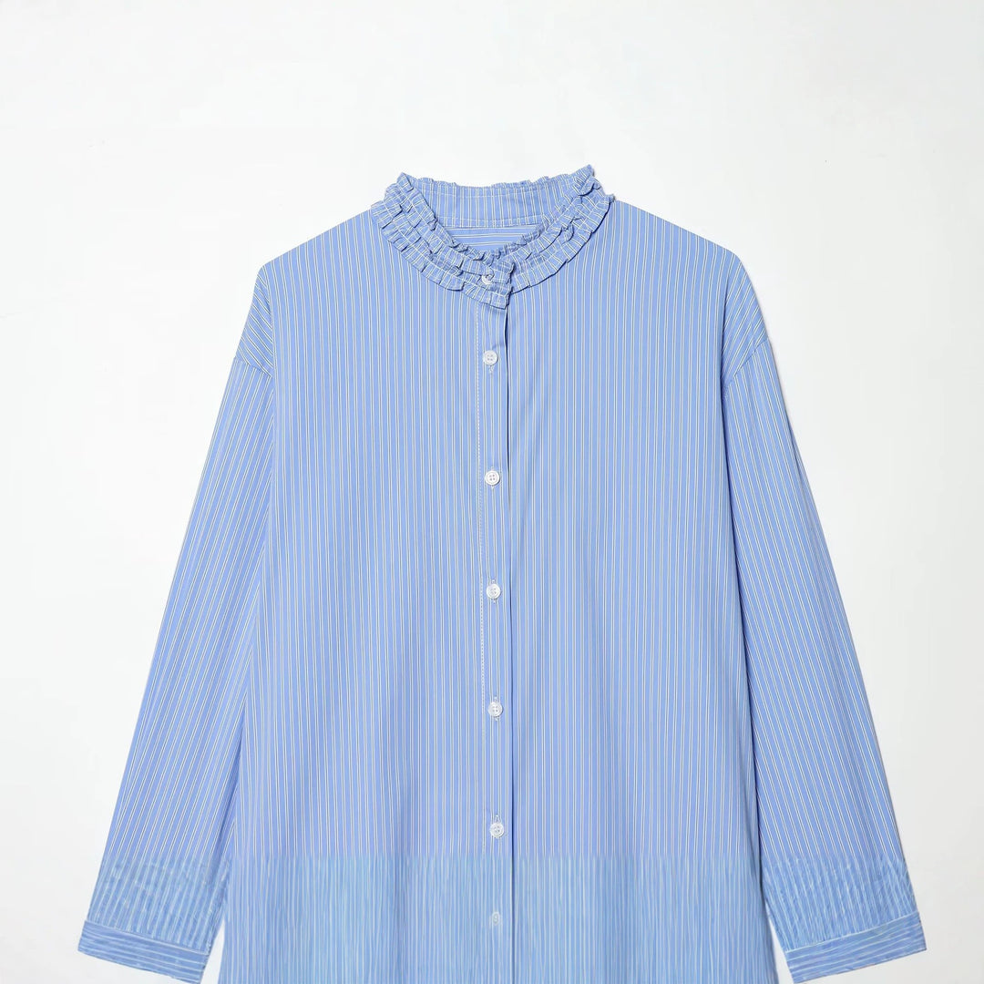 Damen Gestreifte Bluse mit Rüschenkragen und Oversize-Schnitt Drune