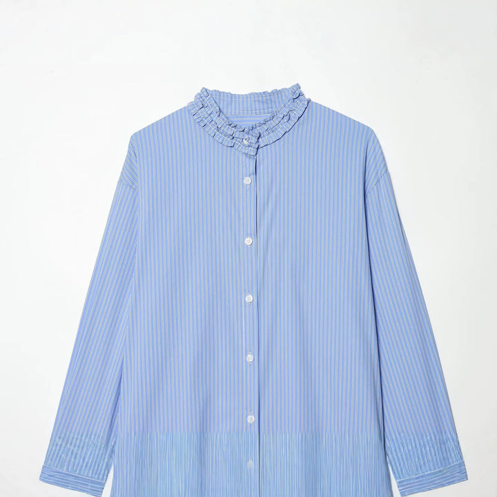 Damen Gestreifte Bluse mit Rüschenkragen und Oversize-Schnitt Drune
