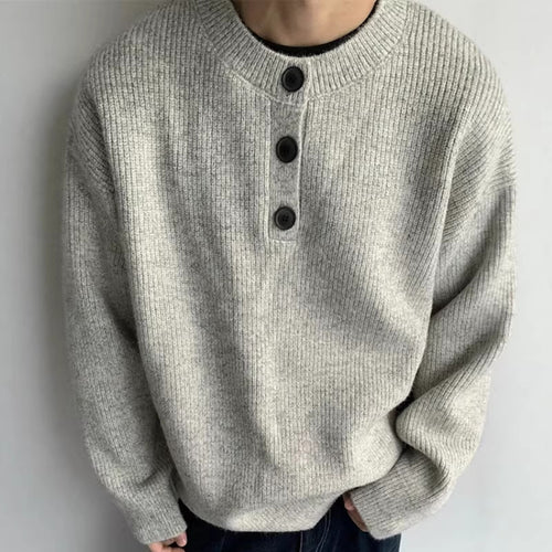 Herren Oversized Strickpullover mit Dreiknopf-Henleypasse Drune