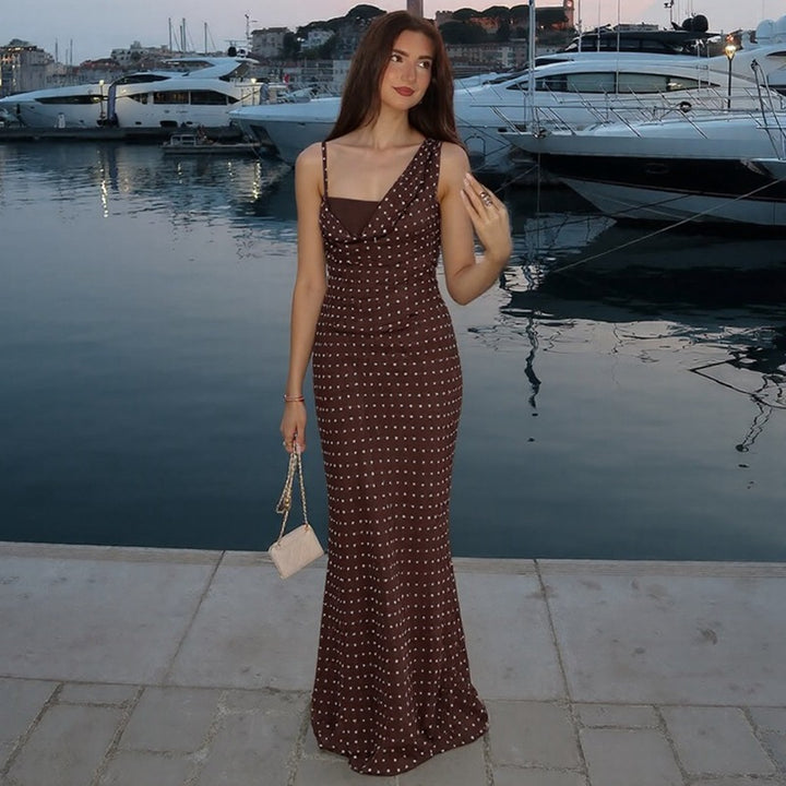 Damen Maxikleid mit asymmetrischem Ausschnitt und eingewebtem Punktedesign Drune