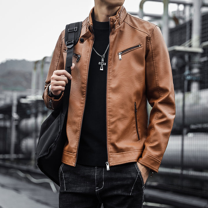 Herren Modische Kunstlederjacke mit warmem Innenfutter Drune