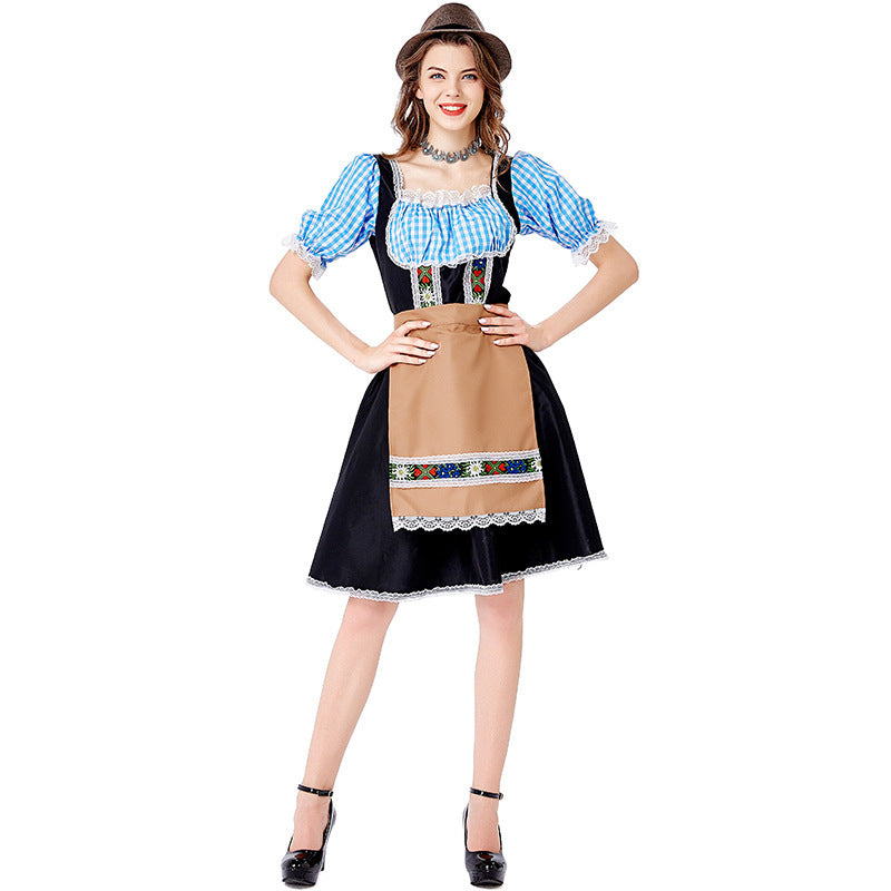 Damen nan folklorisches Oktoberfest-Kostüm im Dirndlstil mit Carmenbluse geschnürtem Mieder und bestickter Schürze Drune