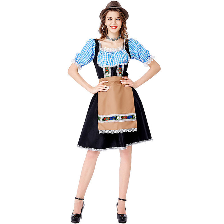 Damen nan folklorisches Oktoberfest-Kostüm im Dirndlstil mit Carmenbluse geschnürtem Mieder und bestickter Schürze Drune
