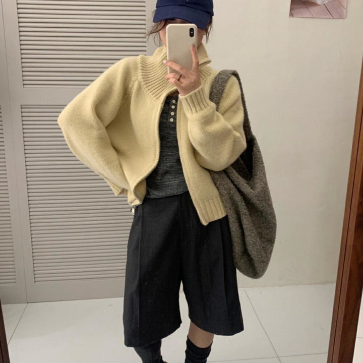 Damen Strickjacke mit hohen Kragen und praktischem Reißverschluss Drune